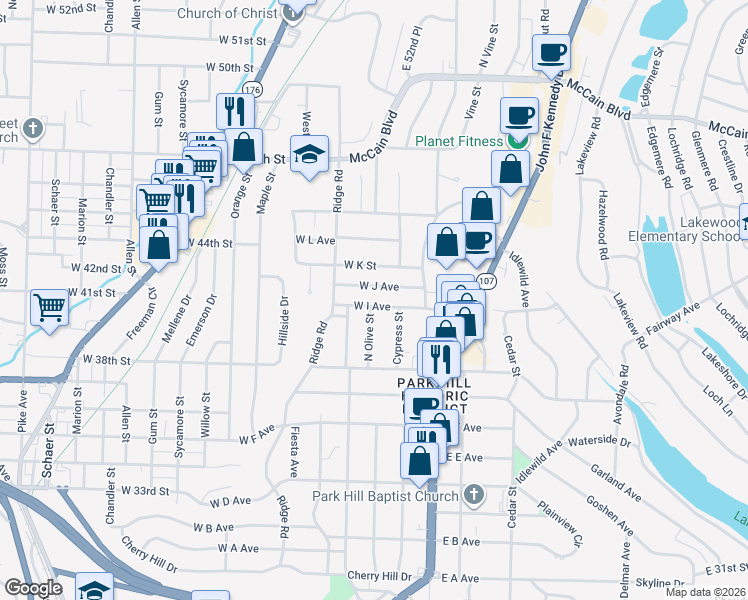 map of restaurants, bars, coffee shops, grocery stores, and more near 325 West I Avenue in North Little Rock