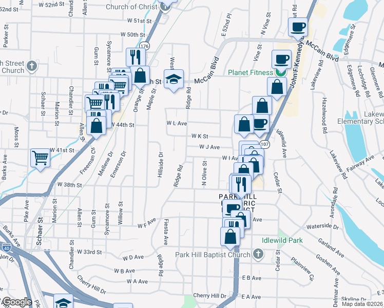 map of restaurants, bars, coffee shops, grocery stores, and more near 325 West I Avenue in North Little Rock