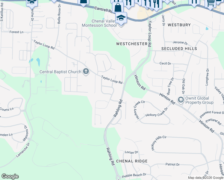 map of restaurants, bars, coffee shops, grocery stores, and more near 4212 Wesley Drive in Little Rock