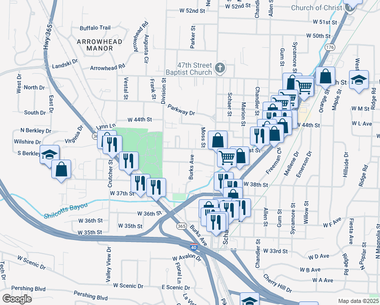 map of restaurants, bars, coffee shops, grocery stores, and more near 1300 W 41st St in North Little Rock