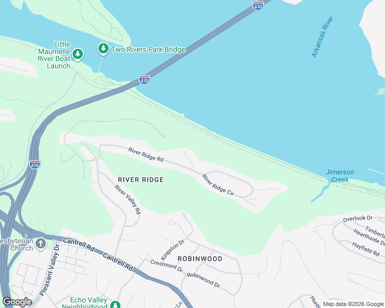 map of restaurants, bars, coffee shops, grocery stores, and more near 7 Rivers Edge Drive in Little Rock