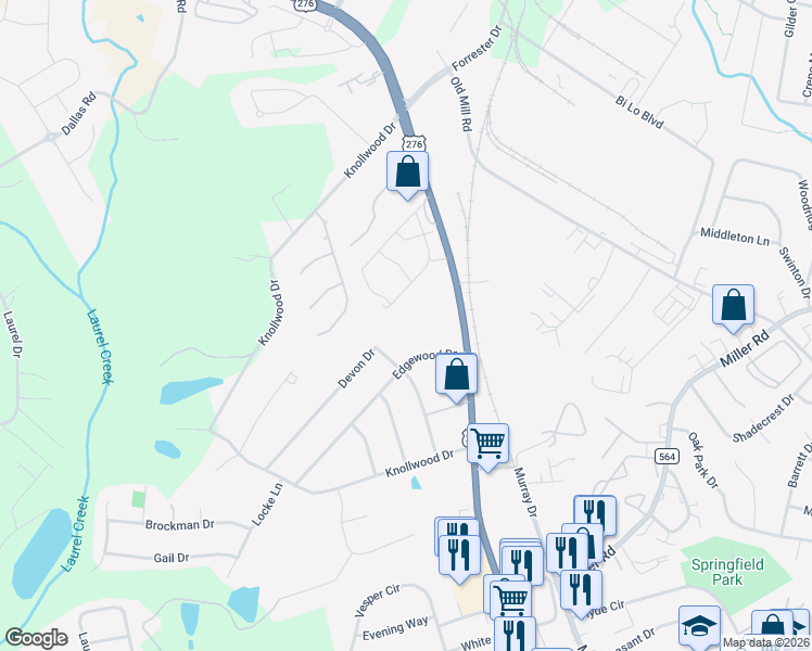 map of restaurants, bars, coffee shops, grocery stores, and more near 711 North Main Street in Mauldin