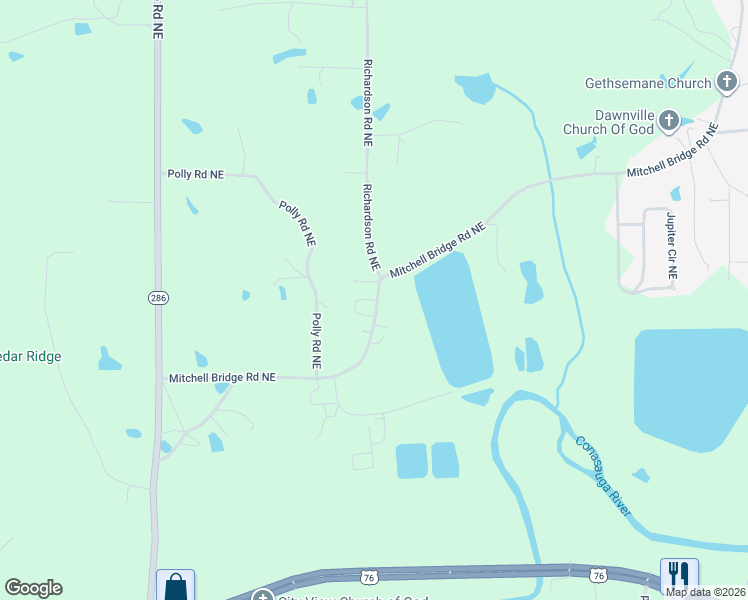 map of restaurants, bars, coffee shops, grocery stores, and more near 4473 Mitchell Bridge Road Northeast in Dalton