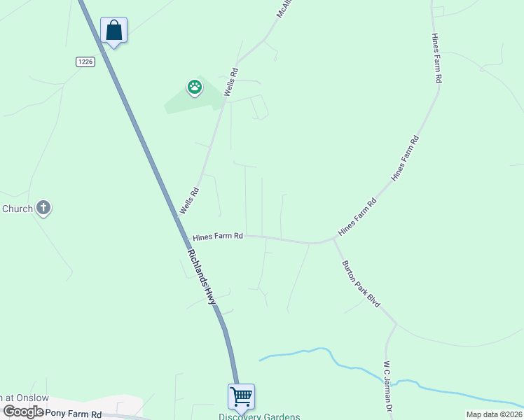 map of restaurants, bars, coffee shops, grocery stores, and more near Otto Lane in Onslow County