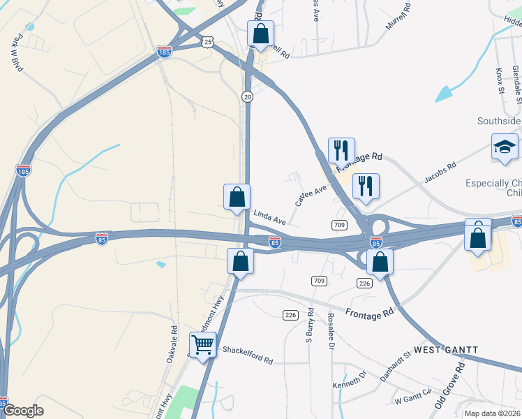 map of restaurants, bars, coffee shops, grocery stores, and more near 7 Linda Avenue in Greenville