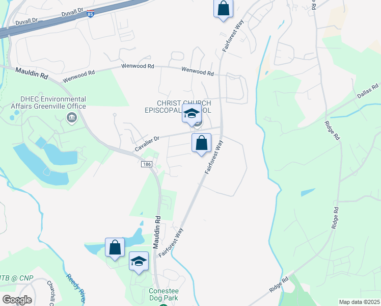 map of restaurants, bars, coffee shops, grocery stores, and more near 30a Retriever Lane in Greenville