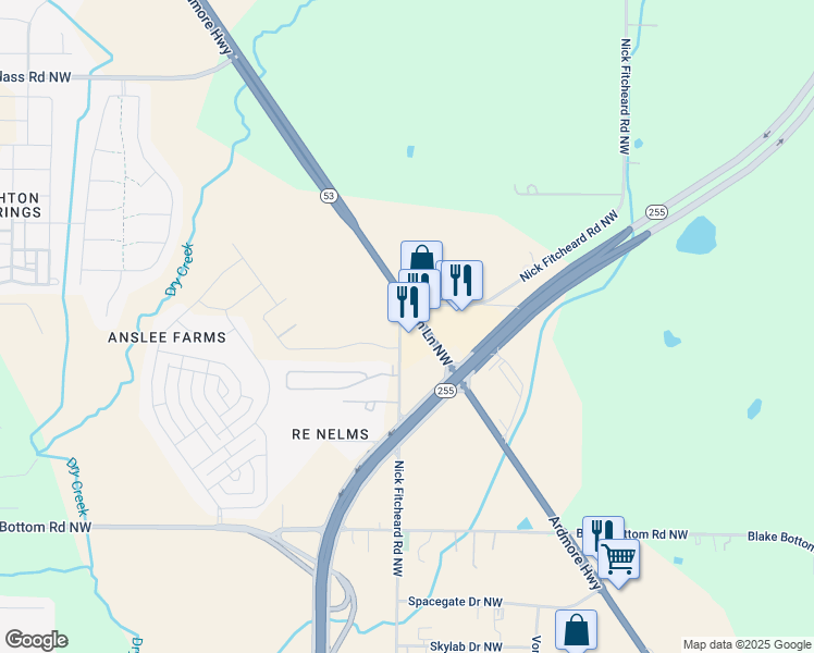 map of restaurants, bars, coffee shops, grocery stores, and more near 782 Nick Fitcheard Road Northwest in Huntsville