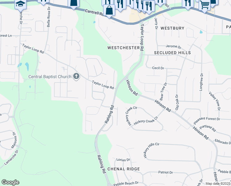 map of restaurants, bars, coffee shops, grocery stores, and more near 4263 Rahling Road in Little Rock