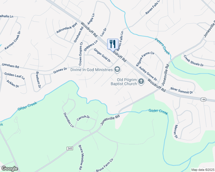 map of restaurants, bars, coffee shops, grocery stores, and more near 409 Revis Creek Court in Simpsonville