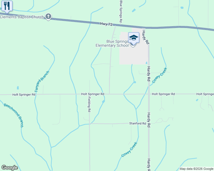 map of restaurants, bars, coffee shops, grocery stores, and more near 16053 Log Cabin Road in Athens