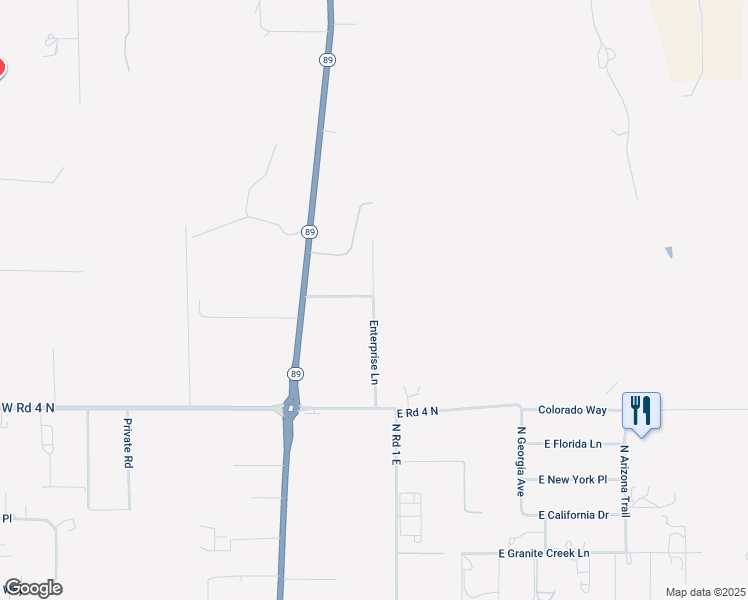 map of restaurants, bars, coffee shops, grocery stores, and more near Enterprise Lane in Chino Valley