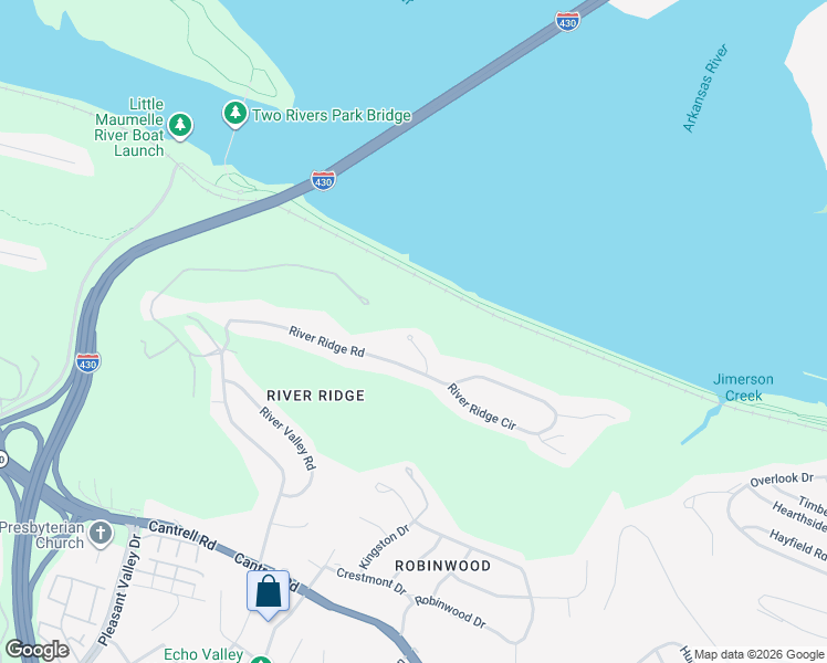 map of restaurants, bars, coffee shops, grocery stores, and more near 7 Rivers Edge Drive in Little Rock