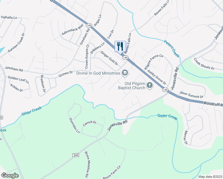 map of restaurants, bars, coffee shops, grocery stores, and more near 411 Revis Creek Court in Simpsonville