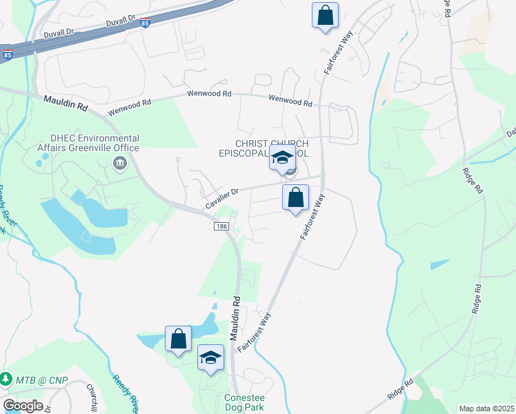 map of restaurants, bars, coffee shops, grocery stores, and more near 8 Retriever Lane in Greenville