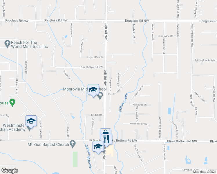 map of restaurants, bars, coffee shops, grocery stores, and more near 220 Pumprock Drive in Huntsville