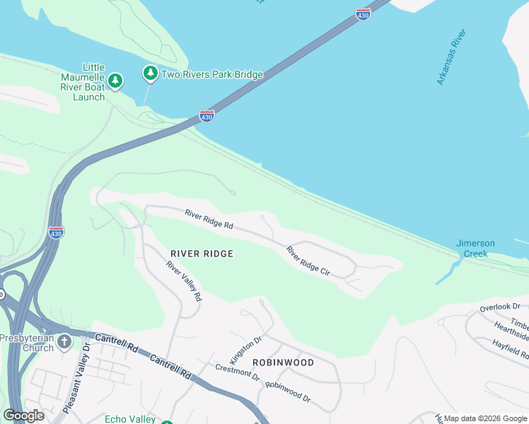 map of restaurants, bars, coffee shops, grocery stores, and more near 7 Rivers Edge Drive in Little Rock