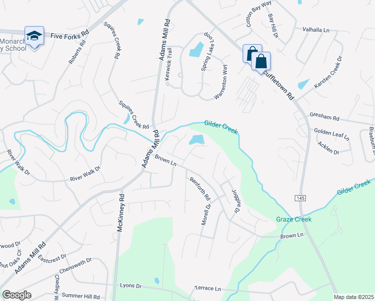map of restaurants, bars, coffee shops, grocery stores, and more near 113 Waters Run Lane in Simpsonville