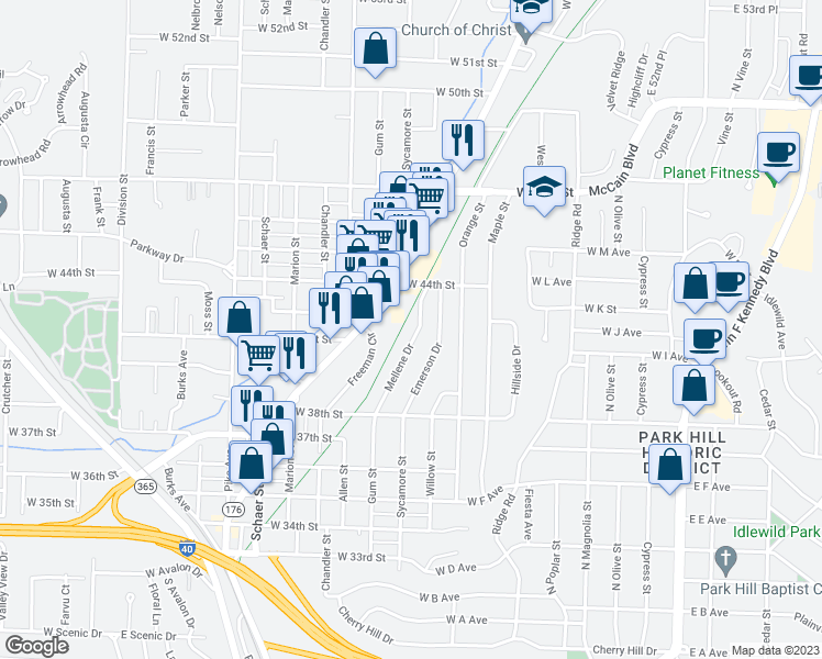 map of restaurants, bars, coffee shops, grocery stores, and more near 4017 Mellene Drive in North Little Rock
