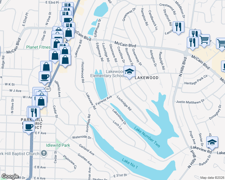 map of restaurants, bars, coffee shops, grocery stores, and more near 4115 Lochridge Road in North Little Rock