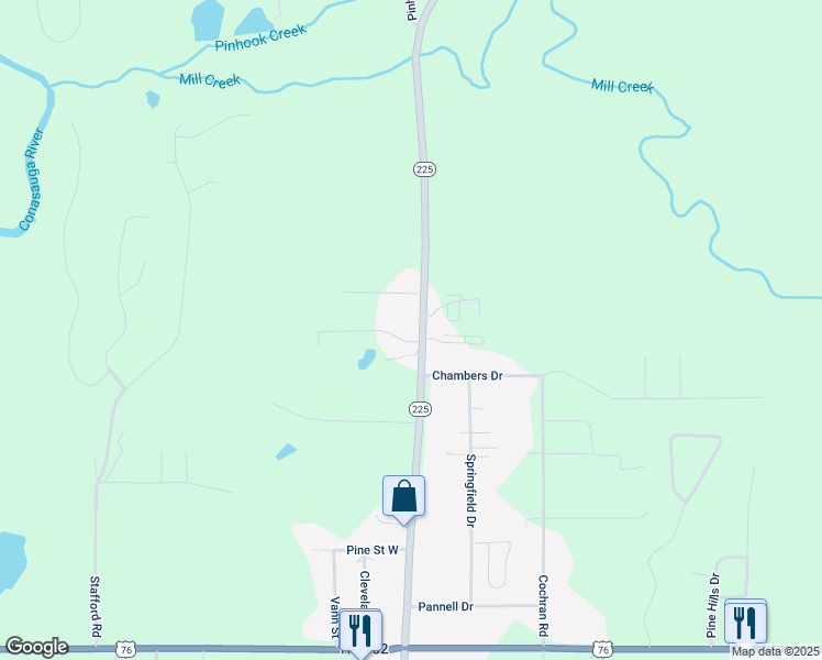 map of restaurants, bars, coffee shops, grocery stores, and more near 2181 Georgia 225 in Chatsworth