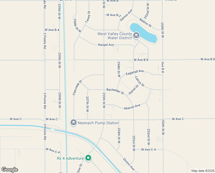 map of restaurants, bars, coffee shops, grocery stores, and more near 50216 255th Street West in Lancaster