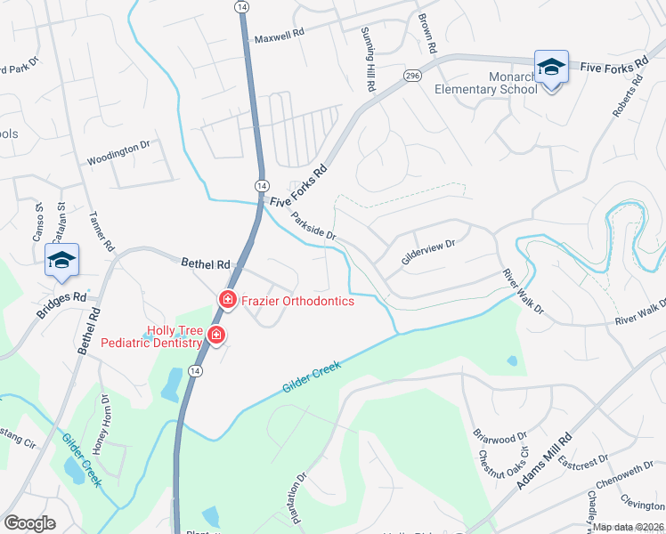 map of restaurants, bars, coffee shops, grocery stores, and more near 105 Stonebridge Drive in Simpsonville