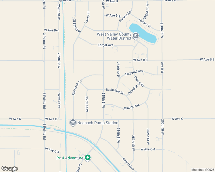 map of restaurants, bars, coffee shops, grocery stores, and more near 50216 255th Street West in Lancaster