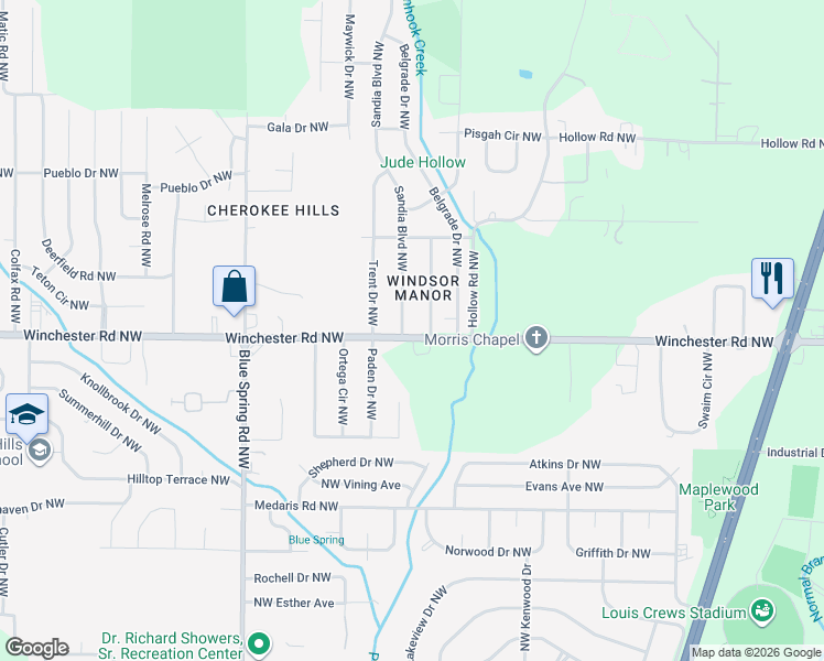 map of restaurants, bars, coffee shops, grocery stores, and more near in Huntsville