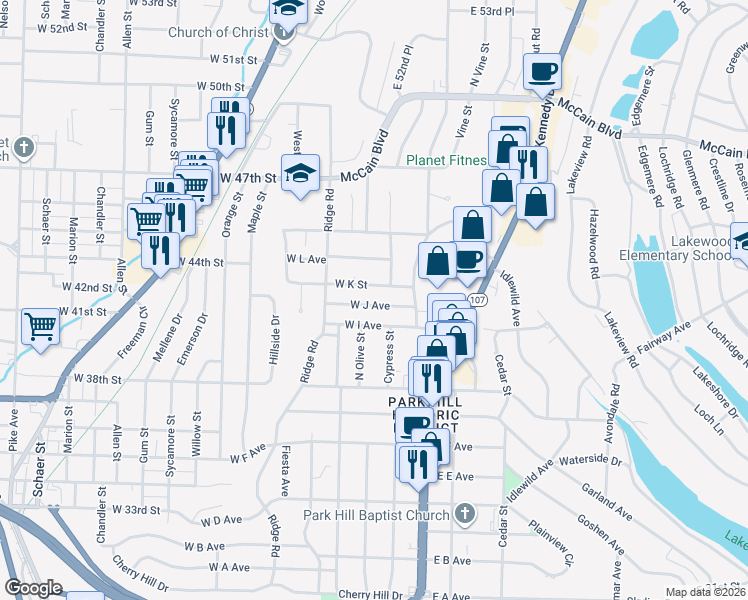 map of restaurants, bars, coffee shops, grocery stores, and more near 219 West I Avenue in North Little Rock