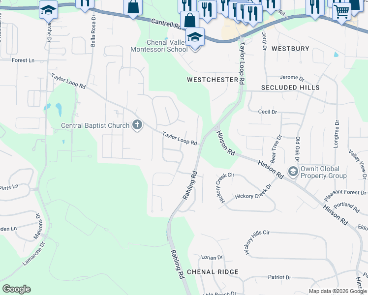 map of restaurants, bars, coffee shops, grocery stores, and more near 4212 Wesley Drive in Little Rock