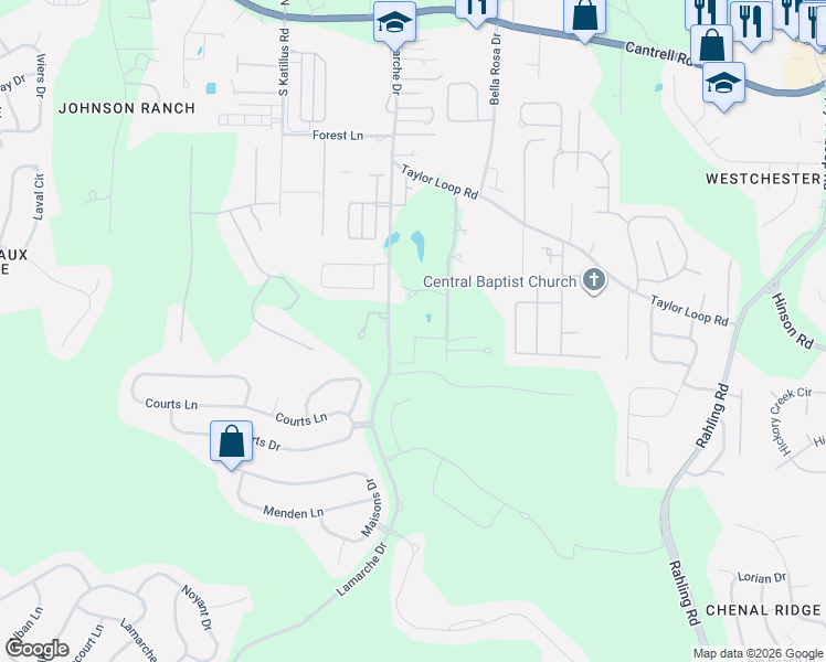 map of restaurants, bars, coffee shops, grocery stores, and more near 4100 Carter Lane in Little Rock