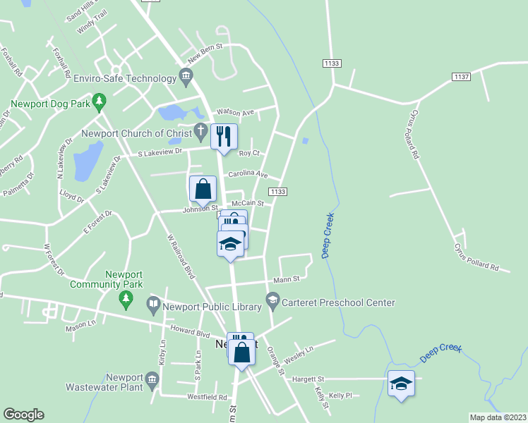map of restaurants, bars, coffee shops, grocery stores, and more near 944 Church Street in Newport