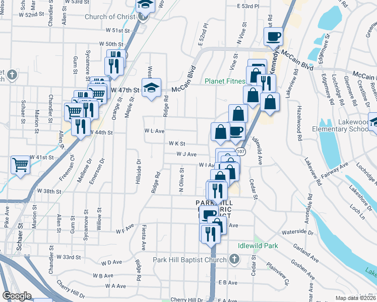 map of restaurants, bars, coffee shops, grocery stores, and more near 219 West I Avenue in North Little Rock
