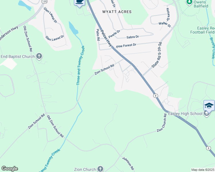 map of restaurants, bars, coffee shops, grocery stores, and more near 143 Zion School Road in Easley