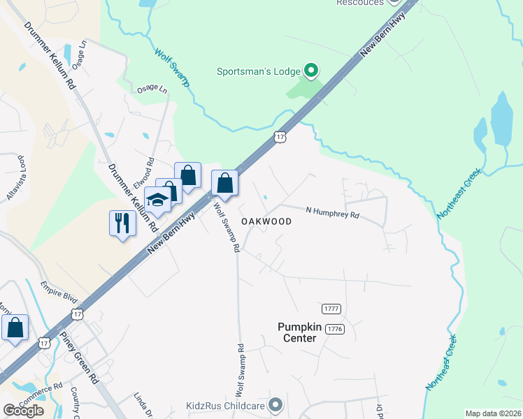 map of restaurants, bars, coffee shops, grocery stores, and more near 1133 Clayton Humphrey Road in Jacksonville