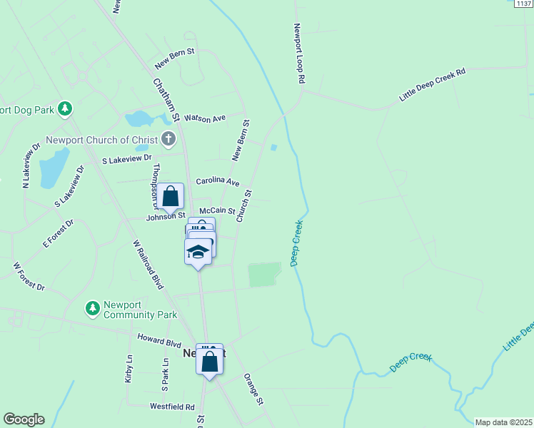 map of restaurants, bars, coffee shops, grocery stores, and more near Church Street in Newport