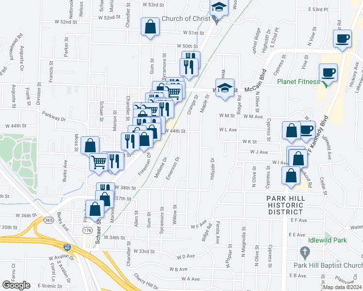 map of restaurants, bars, coffee shops, grocery stores, and more near 4314 Willow Street in North Little Rock