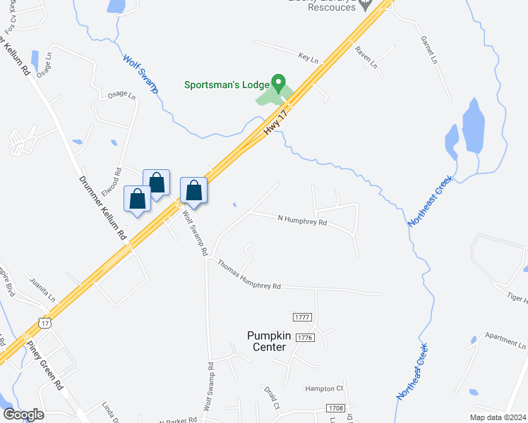 map of restaurants, bars, coffee shops, grocery stores, and more near 1169 Clayton Humphrey Road in Jacksonville