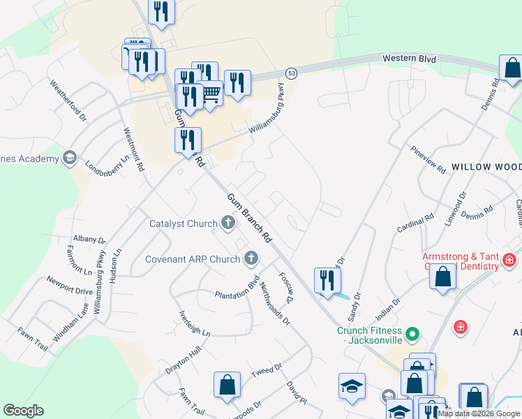 map of restaurants, bars, coffee shops, grocery stores, and more near 1000 Banister Loop in Jacksonville