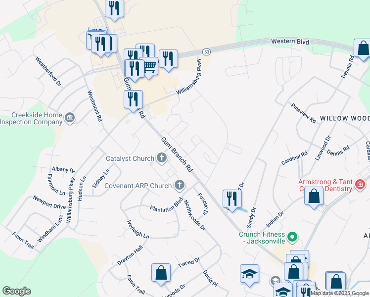 map of restaurants, bars, coffee shops, grocery stores, and more near 2002 Grandeur Avenue in Jacksonville