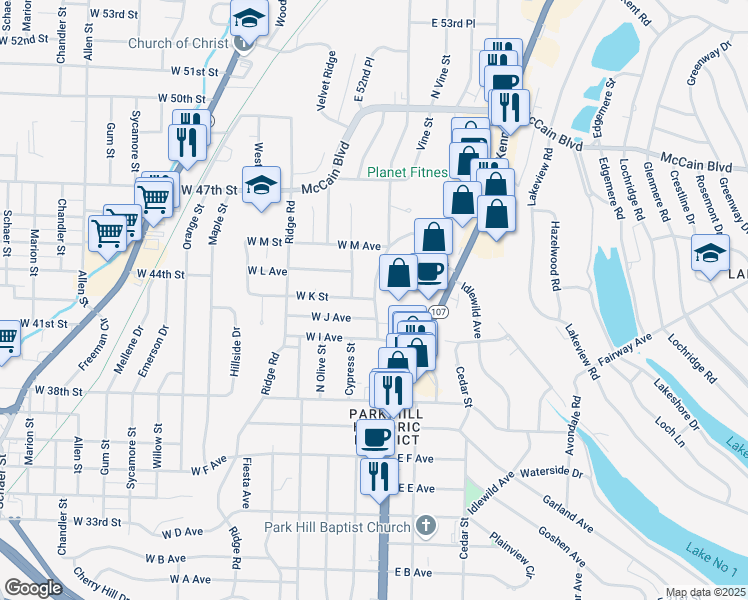 map of restaurants, bars, coffee shops, grocery stores, and more near 4206 North Locust Street in North Little Rock