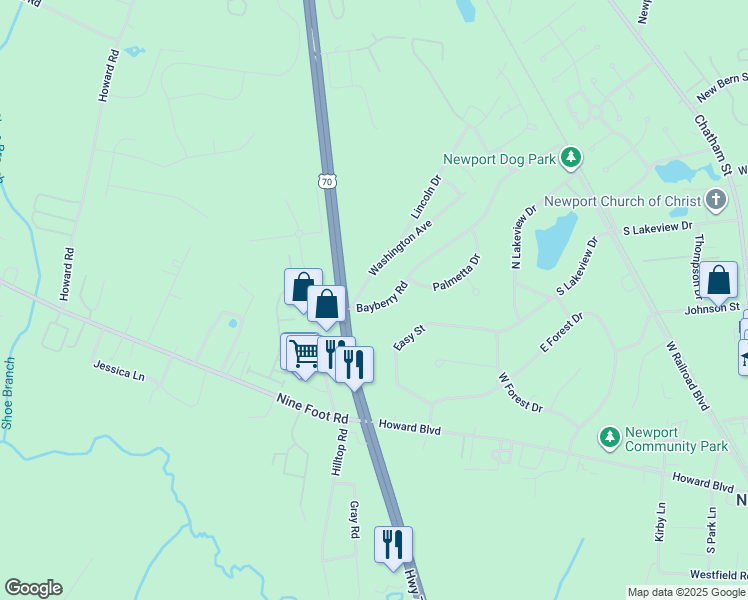 map of restaurants, bars, coffee shops, grocery stores, and more near 105 Bayberry Road in Newport