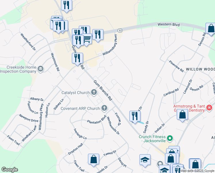 map of restaurants, bars, coffee shops, grocery stores, and more near 2002 Grandeur Avenue in Jacksonville