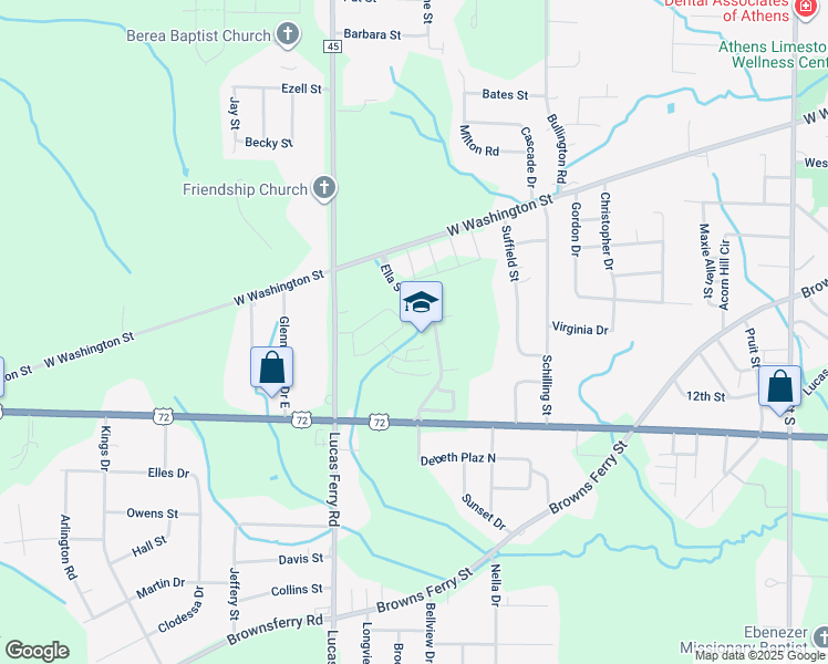 map of restaurants, bars, coffee shops, grocery stores, and more near 1916 U.S. 72 in Athens