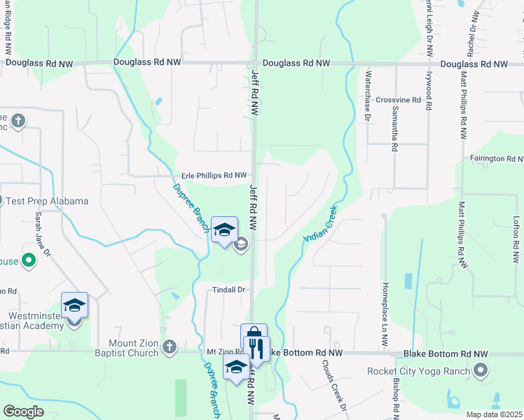 map of restaurants, bars, coffee shops, grocery stores, and more near 238 Pumprock Drive in Huntsville