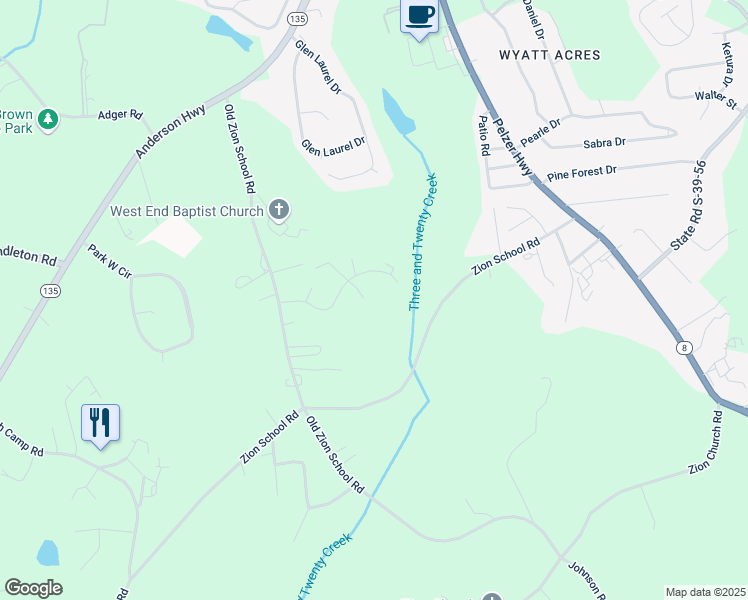 map of restaurants, bars, coffee shops, grocery stores, and more near 324 Apple Hill Road in Easley