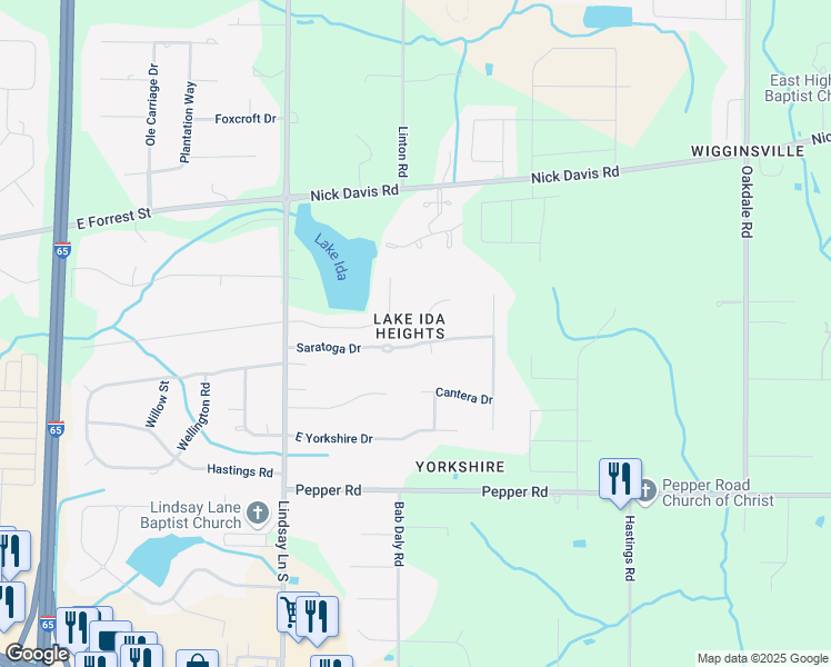 map of restaurants, bars, coffee shops, grocery stores, and more near 16513 Timberlane Drive in Athens