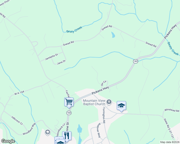 map of restaurants, bars, coffee shops, grocery stores, and more near 203 Heaven View Drive in Walhalla