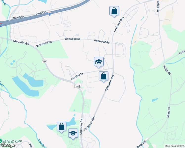map of restaurants, bars, coffee shops, grocery stores, and more near 208b Cavalier Drive in Greenville