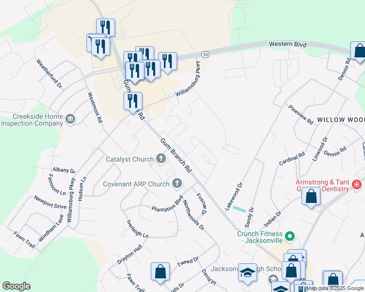 map of restaurants, bars, coffee shops, grocery stores, and more near 1004 Ornate Drive in Jacksonville